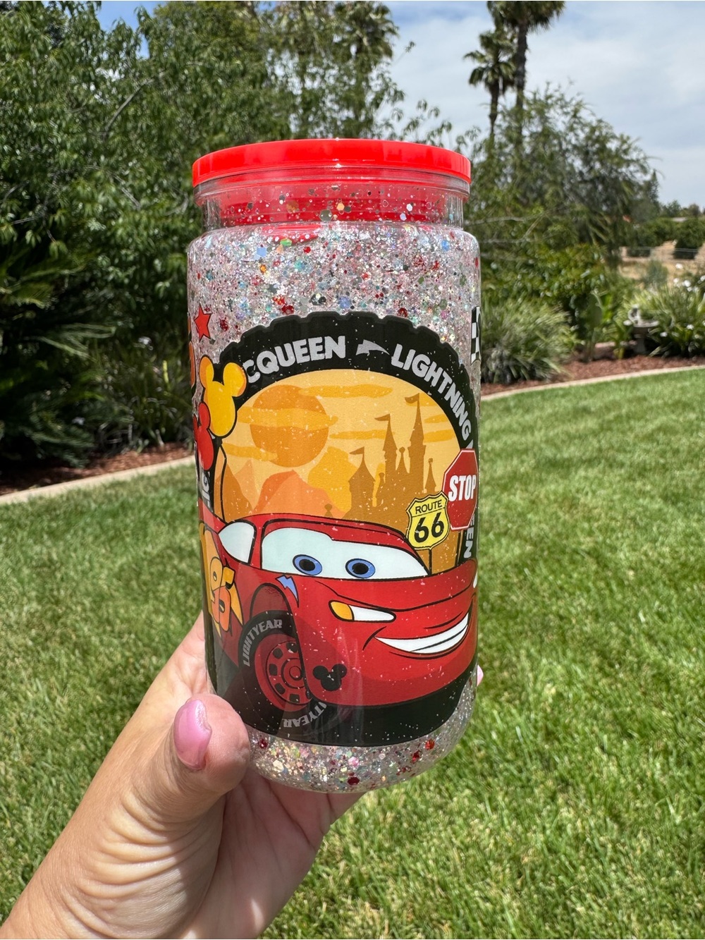 Lighting McQueen cars snow globe tumbler 16oz